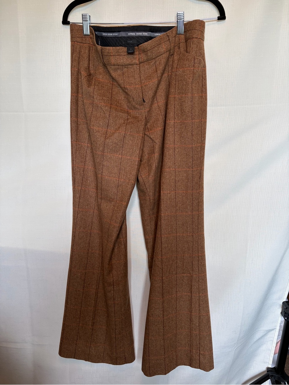Express Brown Plaid Boot Cut Wool Blend Pants